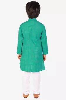 Green Check Cotton Boys Kurta Pajama Set
