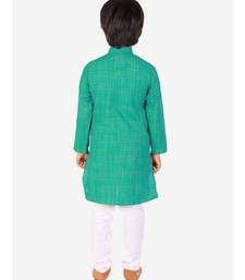 Green Check Cotton Boys Kurta Pajama Set
