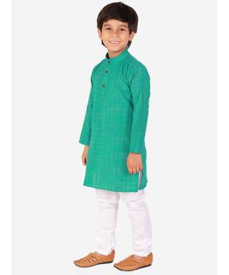 Green Check Cotton Boys Kurta Pajama Set 1