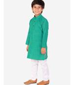 Green Check Cotton Boys Kurta Pajama Set