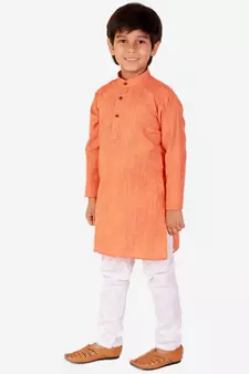 Orange Check Cotton Boys Kurta Pajama Set
