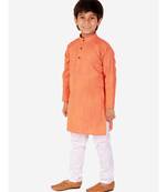 Orange Check Cotton Boys Kurta Pajama Set