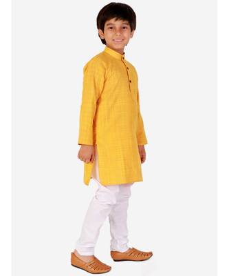 Yellow Check Cotton Boys Kurta Pajama Set 3
