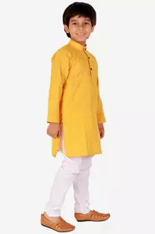 Yellow Check Cotton Boys Kurta Pajama Set