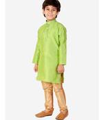 Green Self Design Silk Boys Kurta Pajama Set