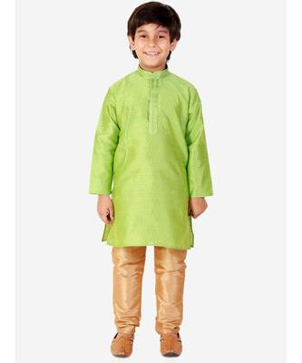 Green Self Design Silk Boys Kurta Pajama Set 3