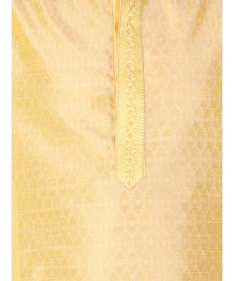 Yellow Self Design Silk Boys Kurta Pajama Set 2