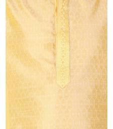 Yellow Self Design Silk Boys Kurta Pajama Set