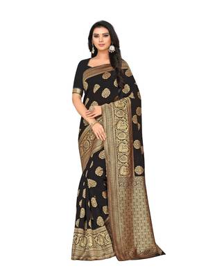 Black Woven Art Silk Saree With Blouse 1