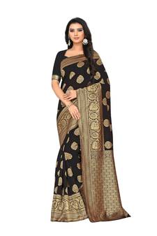 Black Woven  Art Silk Saree With Blouse