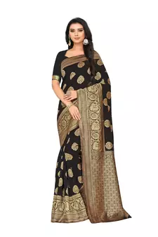 Black Woven  Art Silk Saree With Blouse