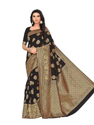 Black Woven Art Silk Saree With Blouse 2