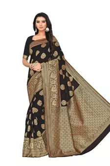 Black Woven Art Silk Saree With Blouse