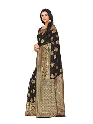 Black Woven Art Silk Saree With Blouse 3