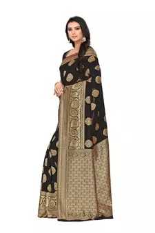 Black Woven Art Silk Saree With Blouse