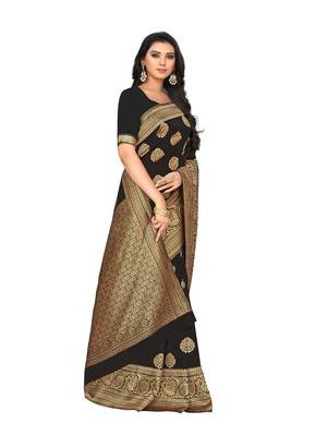 Black Woven Art Silk Saree With Blouse 4