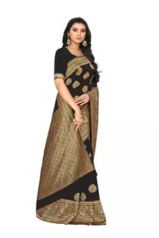 Black Woven Art Silk Saree With Blouse