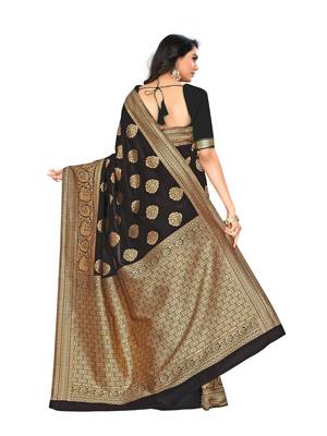 Black Woven Art Silk Saree With Blouse 5