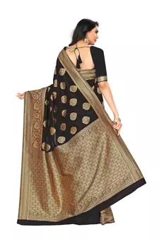 Black Woven Art Silk Saree With Blouse