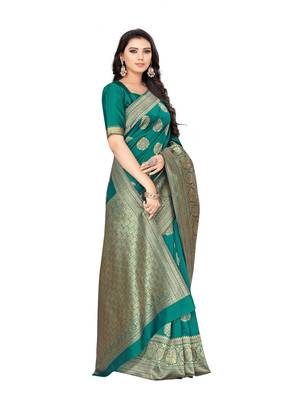 Green Woven Art Silk Saree With Blouse 2
