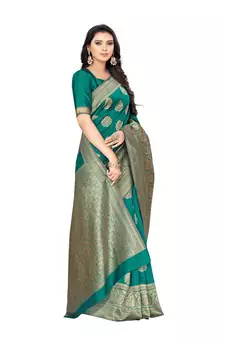 Green Woven Art Silk Saree With Blouse