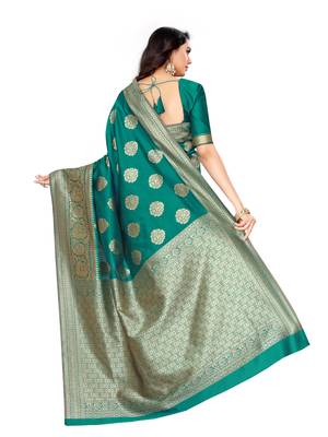 Green Woven Art Silk Saree With Blouse 3