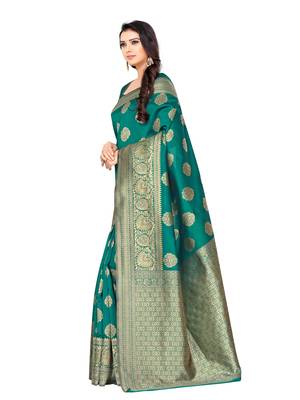 Green Woven Art Silk Saree With Blouse 4
