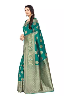 Green Woven Art Silk Saree With Blouse