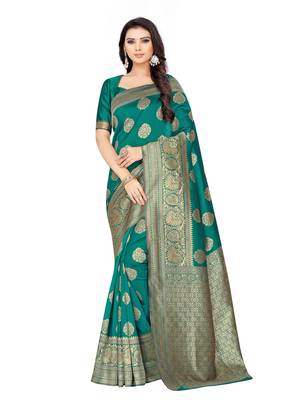 Green Woven Art Silk Saree With Blouse 5