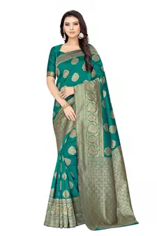 Green Woven Art Silk Saree With Blouse