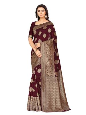 Maroon Woven Art Silk Saree With Blouse 1