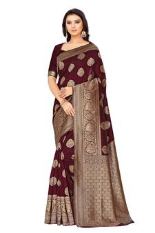 Maroon Woven  Art Silk Saree With Blouse