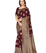 Maroon Woven Art Silk Saree With Blouse