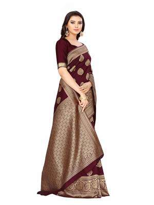 Maroon Woven Art Silk Saree With Blouse 2