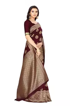 Maroon Woven Art Silk Saree With Blouse