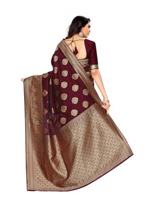 Maroon Woven Art Silk Saree With Blouse 3