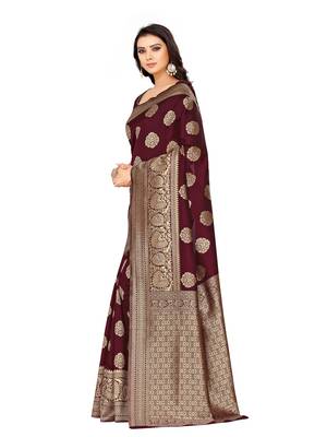 Maroon Woven Art Silk Saree With Blouse 4