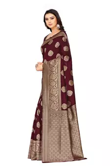 Maroon Woven Art Silk Saree With Blouse