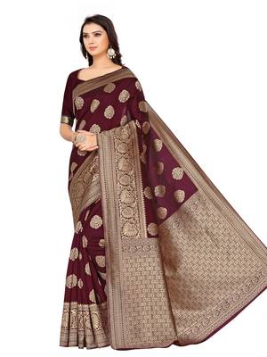 Maroon Woven Art Silk Saree With Blouse 5