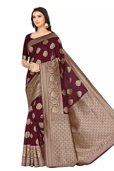 Maroon Woven Art Silk Saree With Blouse