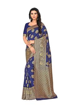 Navy Blue Woven  Art Silk Saree With Blouse