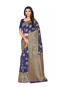 Navy Blue Woven  Art Silk Saree With Blouse