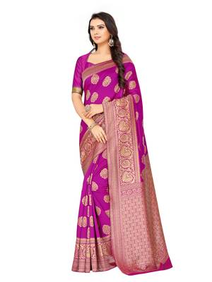 Pink Woven Art Silk Saree With Blouse 1