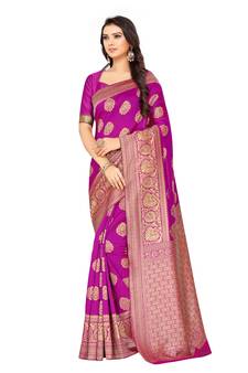 Pink Woven  Art Silk Saree With Blouse
