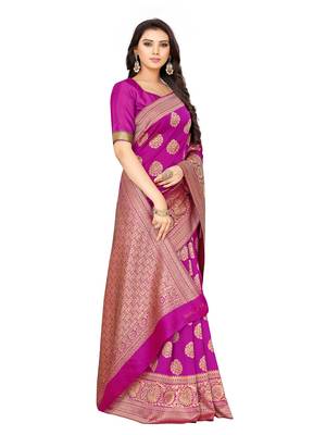 Pink Woven Art Silk Saree With Blouse 2