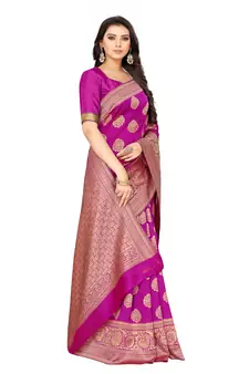 Pink Woven Art Silk Saree With Blouse