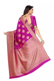 Pink Woven Art Silk Saree With Blouse