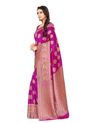 Pink Woven Art Silk Saree With Blouse 4