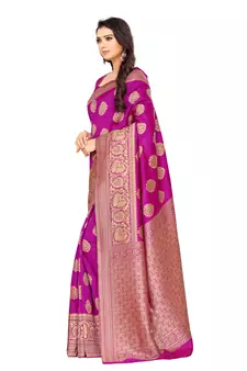 Pink Woven Art Silk Saree With Blouse