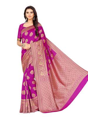 Pink Woven Art Silk Saree With Blouse 5